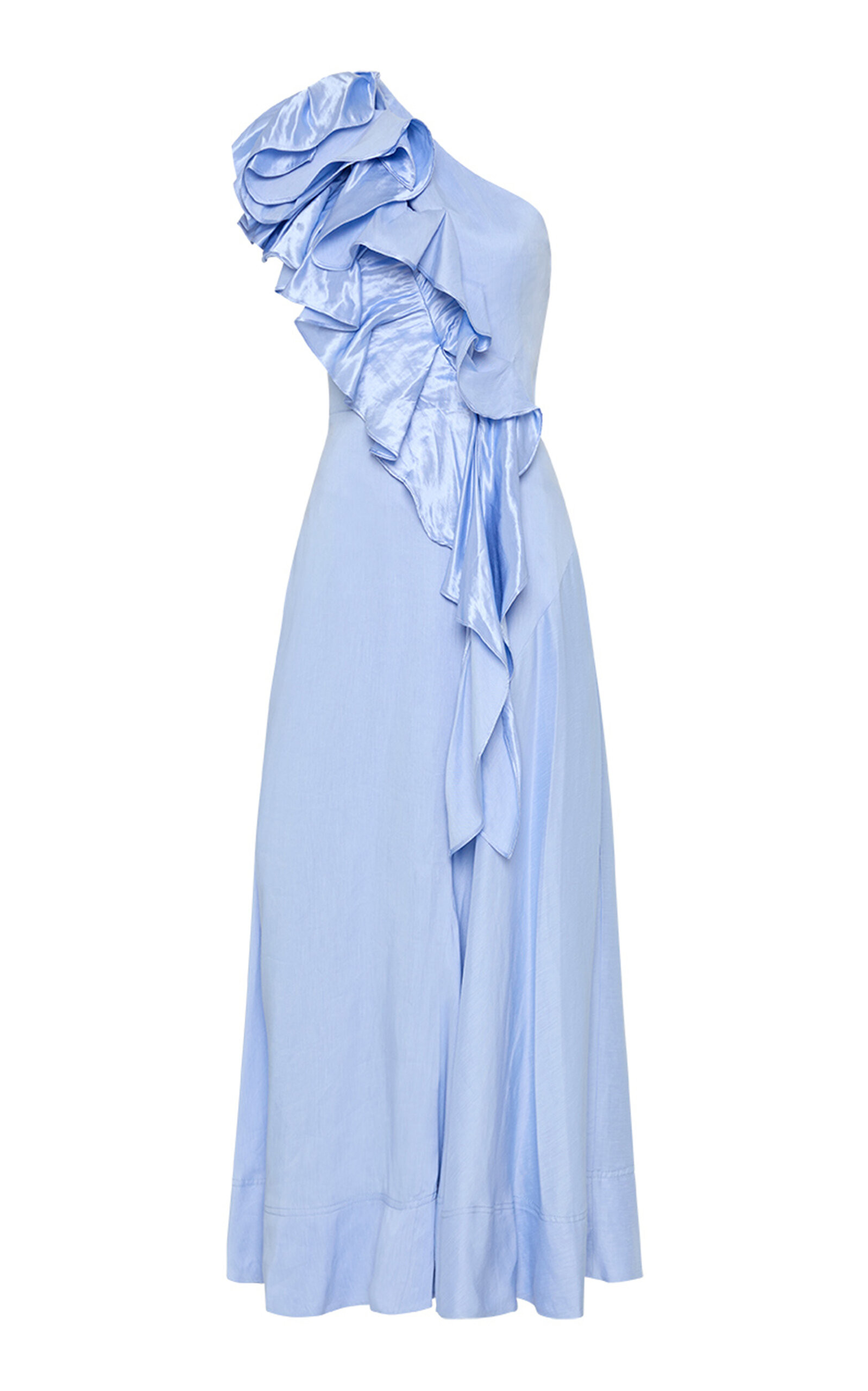 Adelia One-Shoulder Ruffled Woven Midi Dress | Moda Operandi (Global)