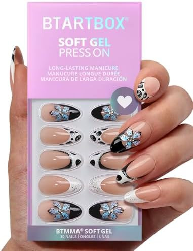 BTArtbox Press On Nails Medium - 3D Flower Almond French Tip Press On Nails with Glue for Women, ... | Amazon (US)