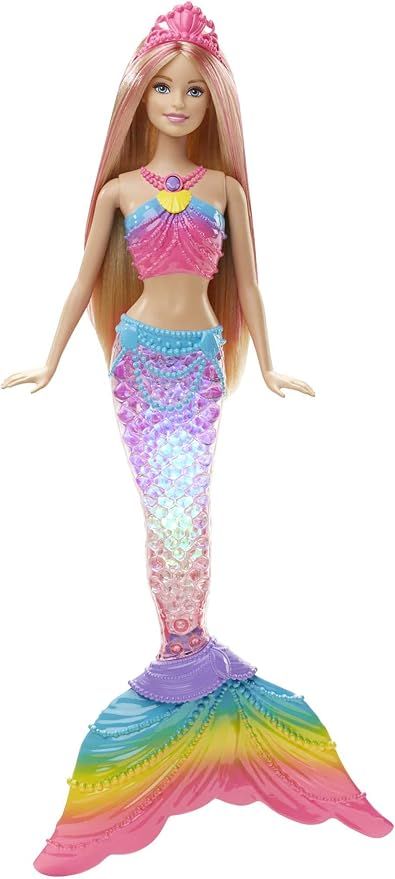 Barbie Dreamtopia Doll, Rainbow Lights Mermaid with Glimmering Light-Up Rainbow Tail, Tiara and B... | Amazon (US)