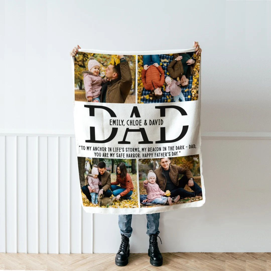 Personalized Picture Blanket for Dad Him, Christmas Photo Collage Memorial Name Keepsake, Fathers... | Etsy (US)