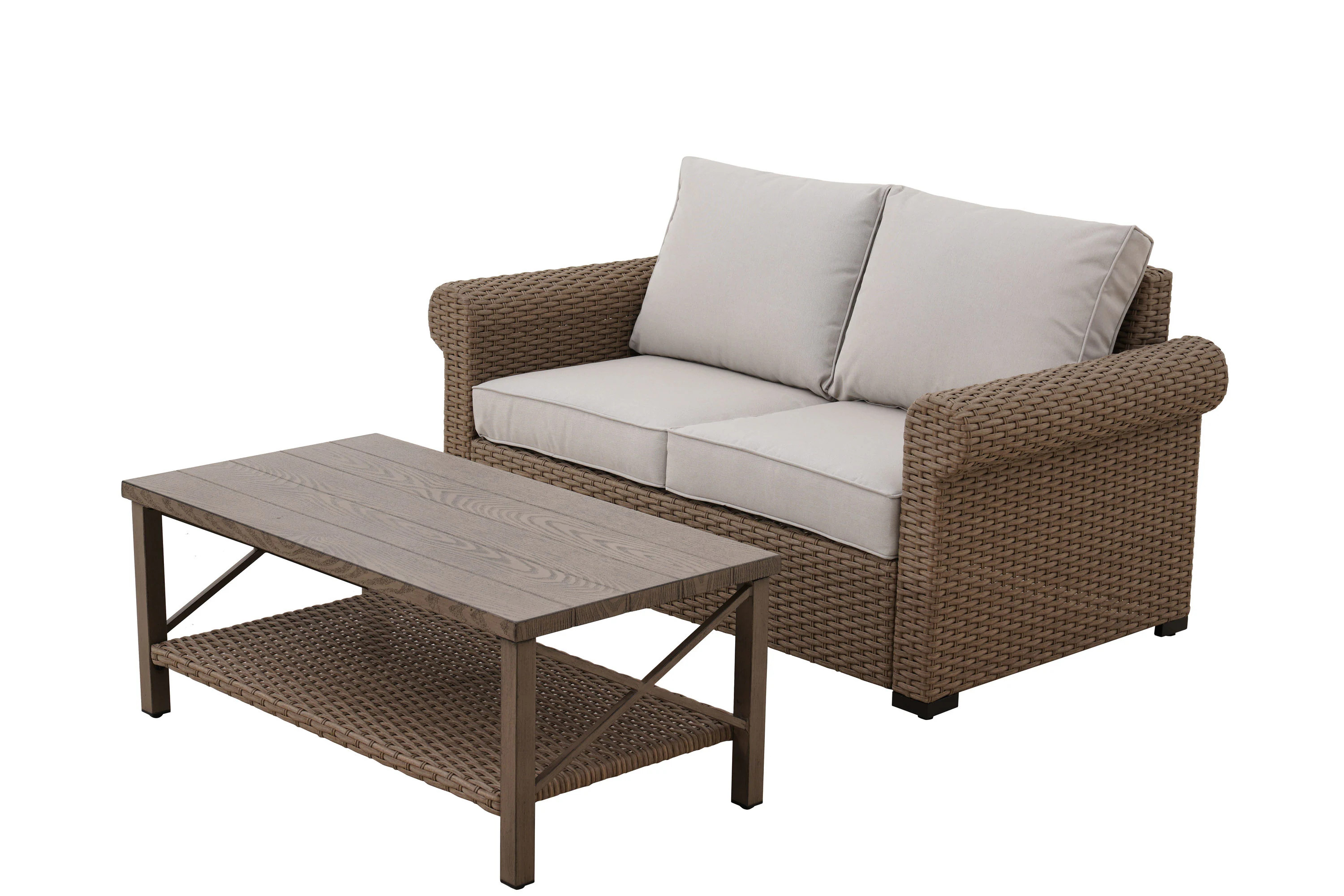 allen + roth Emerald Cove 2-Piece Wicker Patio Conversation Set with Tan Cushions | Lowe's