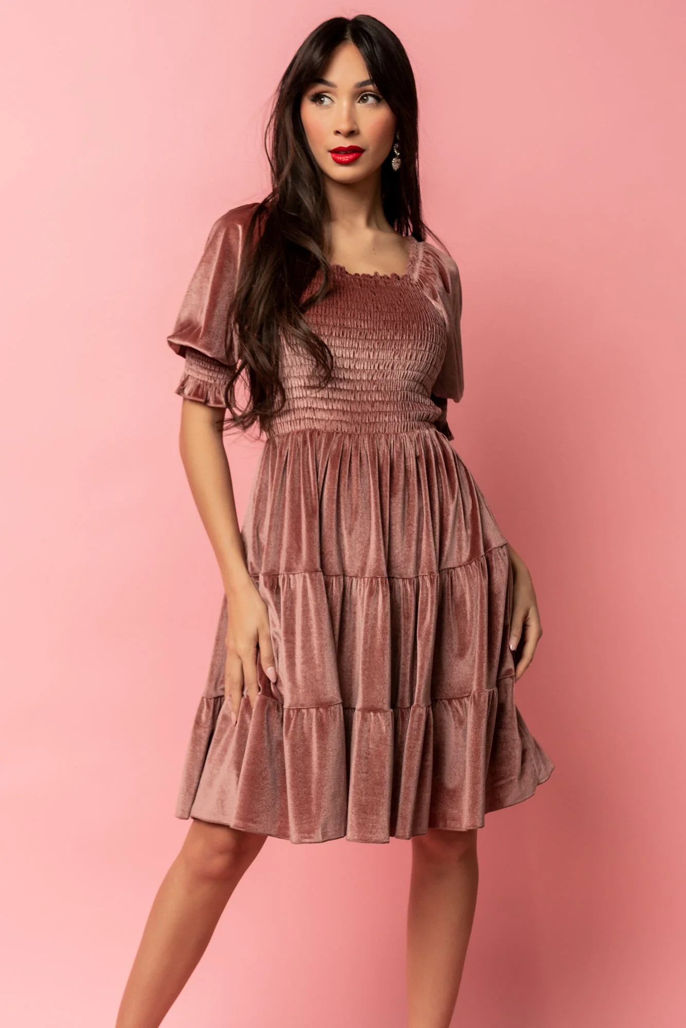 Bliss Smocked Velvet Short Dress | Vintage Rose | Baltic Born