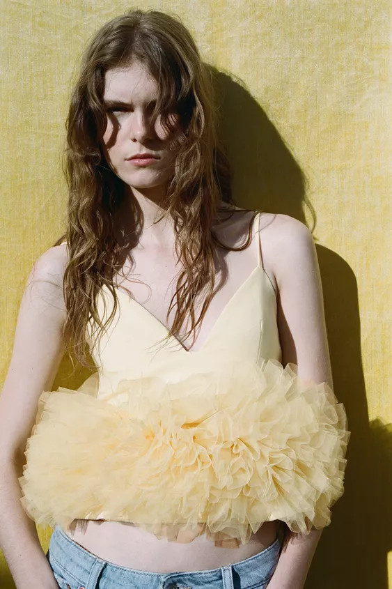 STRETCH TULLE VOLUMINOUS HEM TOP | Zara US