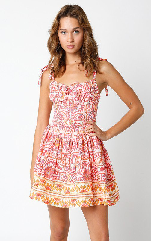 Chateau Orange Floral Bustier Dress | Boho Pink