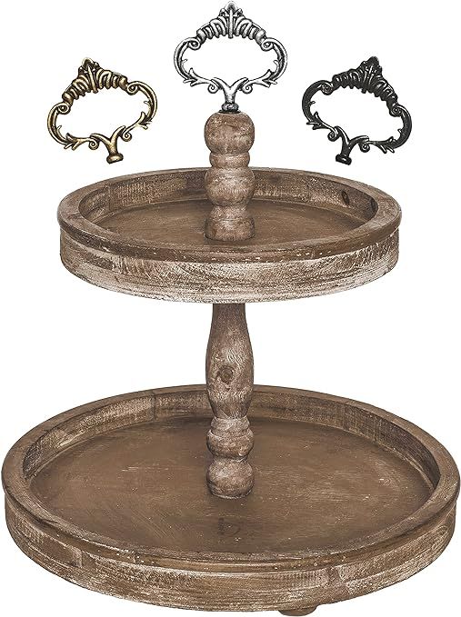 Large Rustic Wood Two Tiered Tray by Felt Creative Home Goods - Farmhouse 2 Tier Serving Tray for... | Amazon (US)