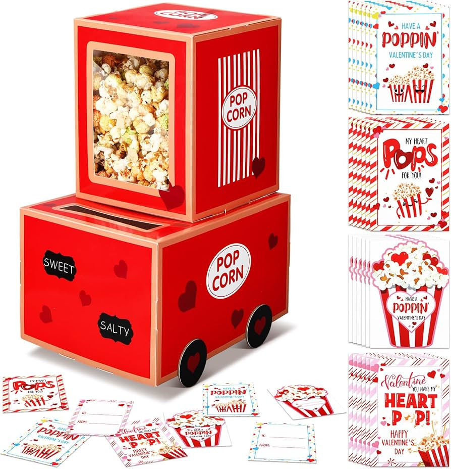 Motipuns Valentine Boxes Mailbox for Kids with 32 Valentines Greeting Cards DIY Valentine's Day P... | Amazon (US)