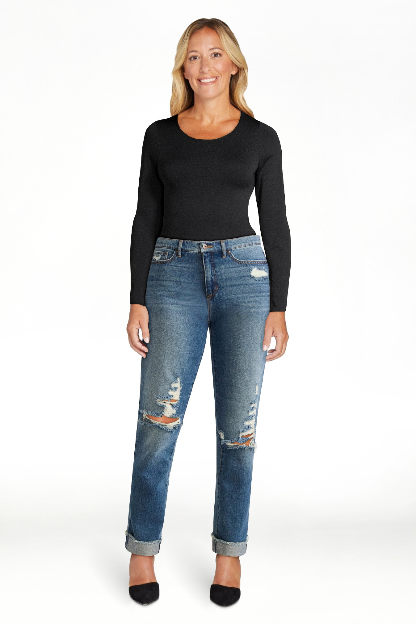 Sofia Jeans Women's Beatrix Slouchy Boyfriend Mid Rise Distressed Jeans, 27" Inseam, Sizes 0-18 | Walmart (US)