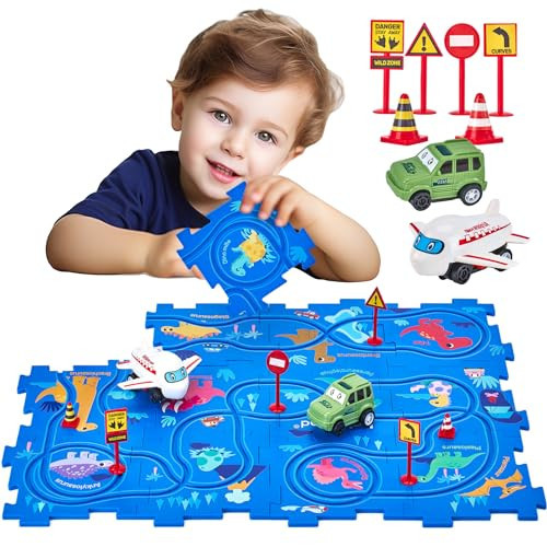 hahaland Puzzle Racer Kids Car Track Set - 5x5 Inches Larger Size of Each Piece Toys for Ages 3-4 for Kids 3 Year Old Boy Toys for 3-5 Birthday Gifts | Amazon (US)
