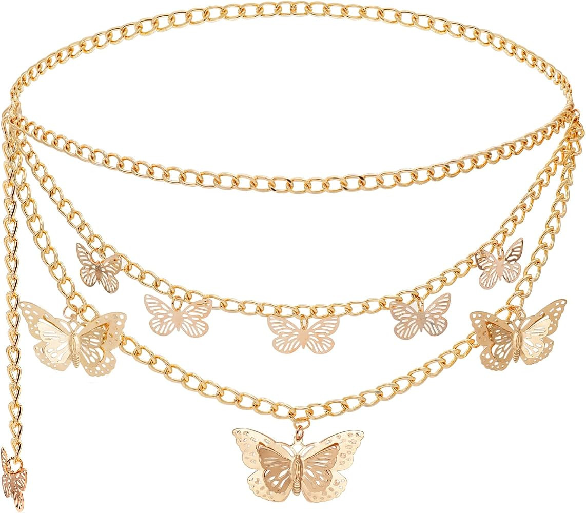 Women Body Chains Retro Multi-Layer Butterfly Waist Chain Trend Hollowed out Pendant Decorative | Amazon (US)