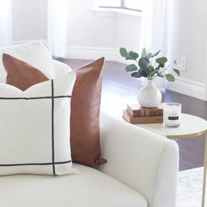 Cognac Leather Pillow Cover 20x20, Leather Pillow Lumbar, Faux Leather, 18x18 Pillow Cover Leathe... | Etsy (US)