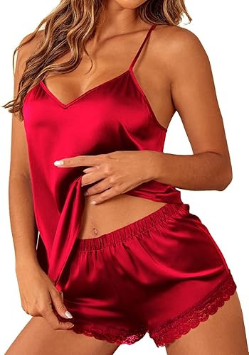 Ekouaer Satin Pajamas Women Lace Sleepwear Lingerie Cami Shorts Set Nightwear XS-XXL | Amazon (US)