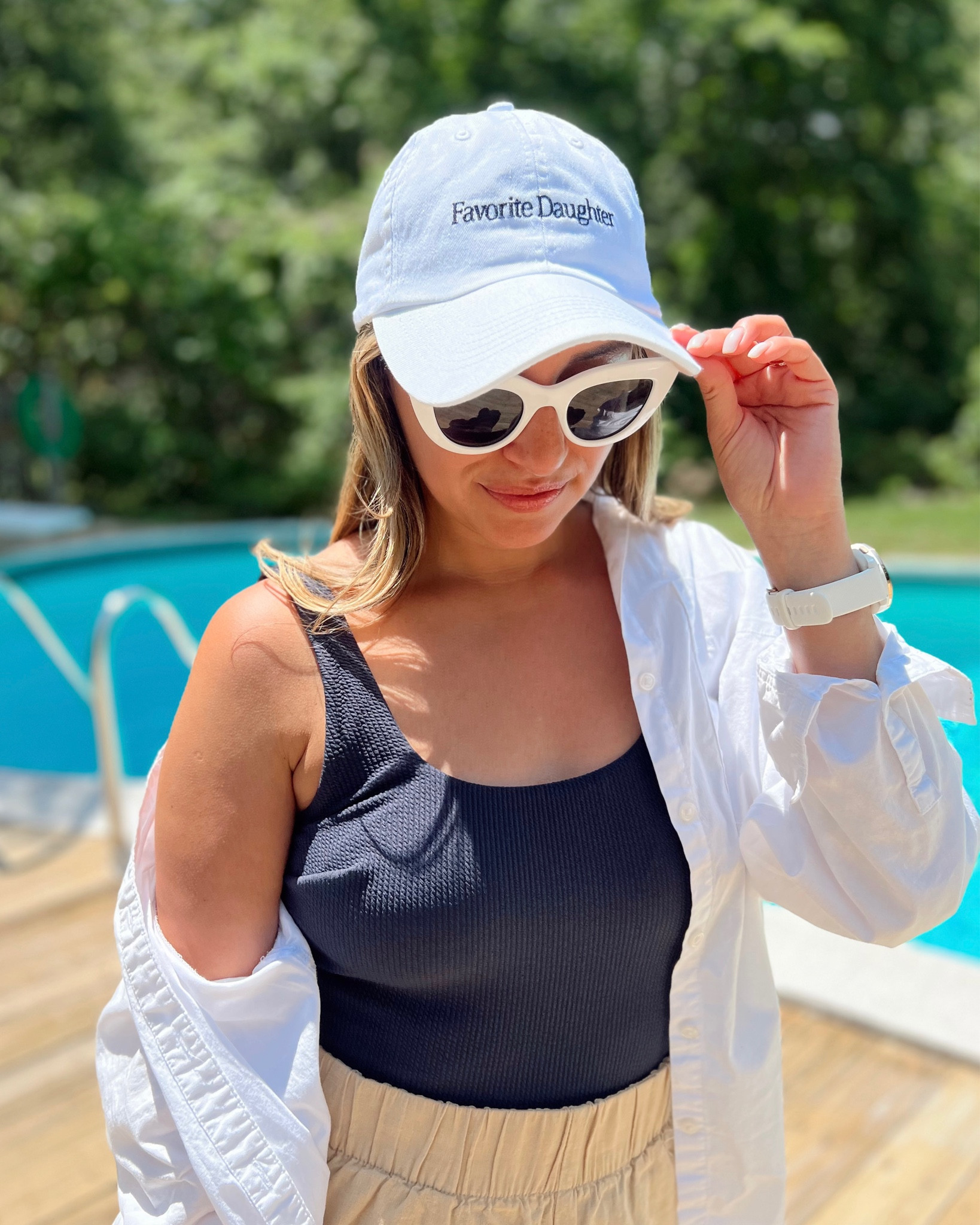 Favorite daughter baseball cap, casual summer look.  Pool style, linen shirt, linen shorts 

#LTKunder50 #LTKswim #LTKFind