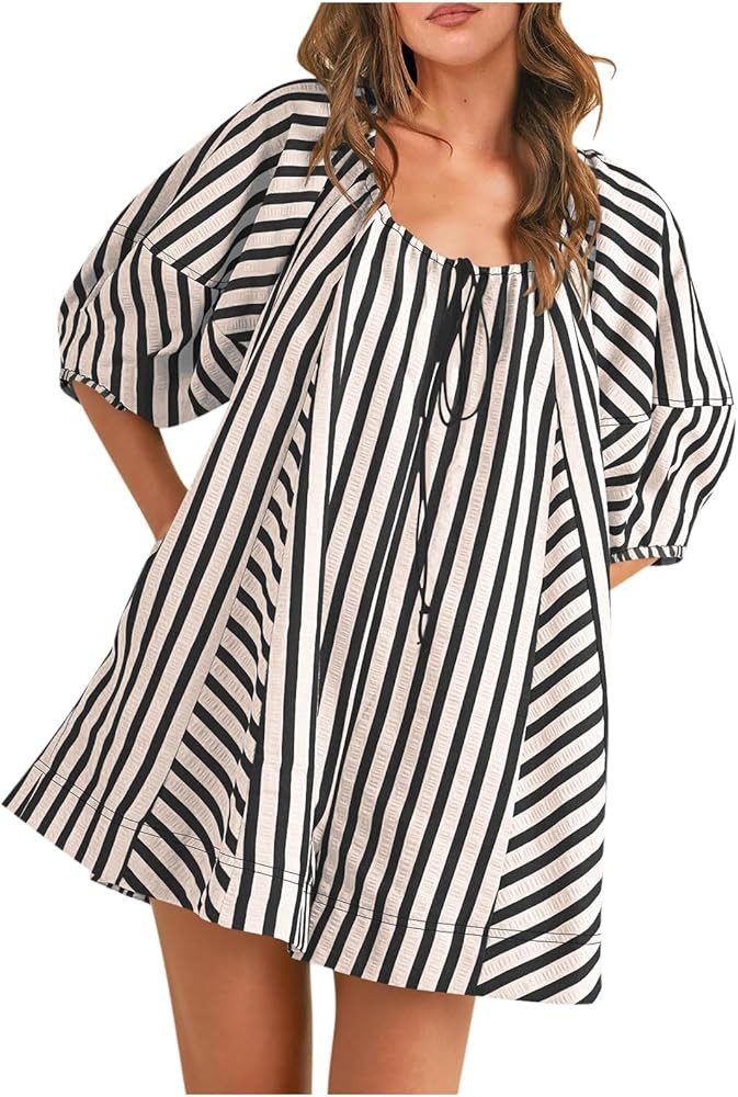 Summer Rompers for Women Summer Flowy Striped Jumpsuits Beach Vacation Outfits Onesie Adult Cute ... | Amazon (US)
