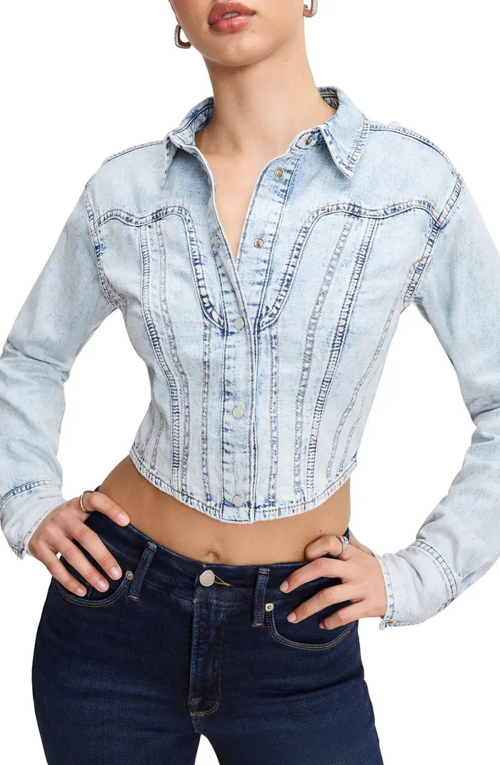 Good American Dolly Denim Corset Shirt | Nordstrom | Nordstrom