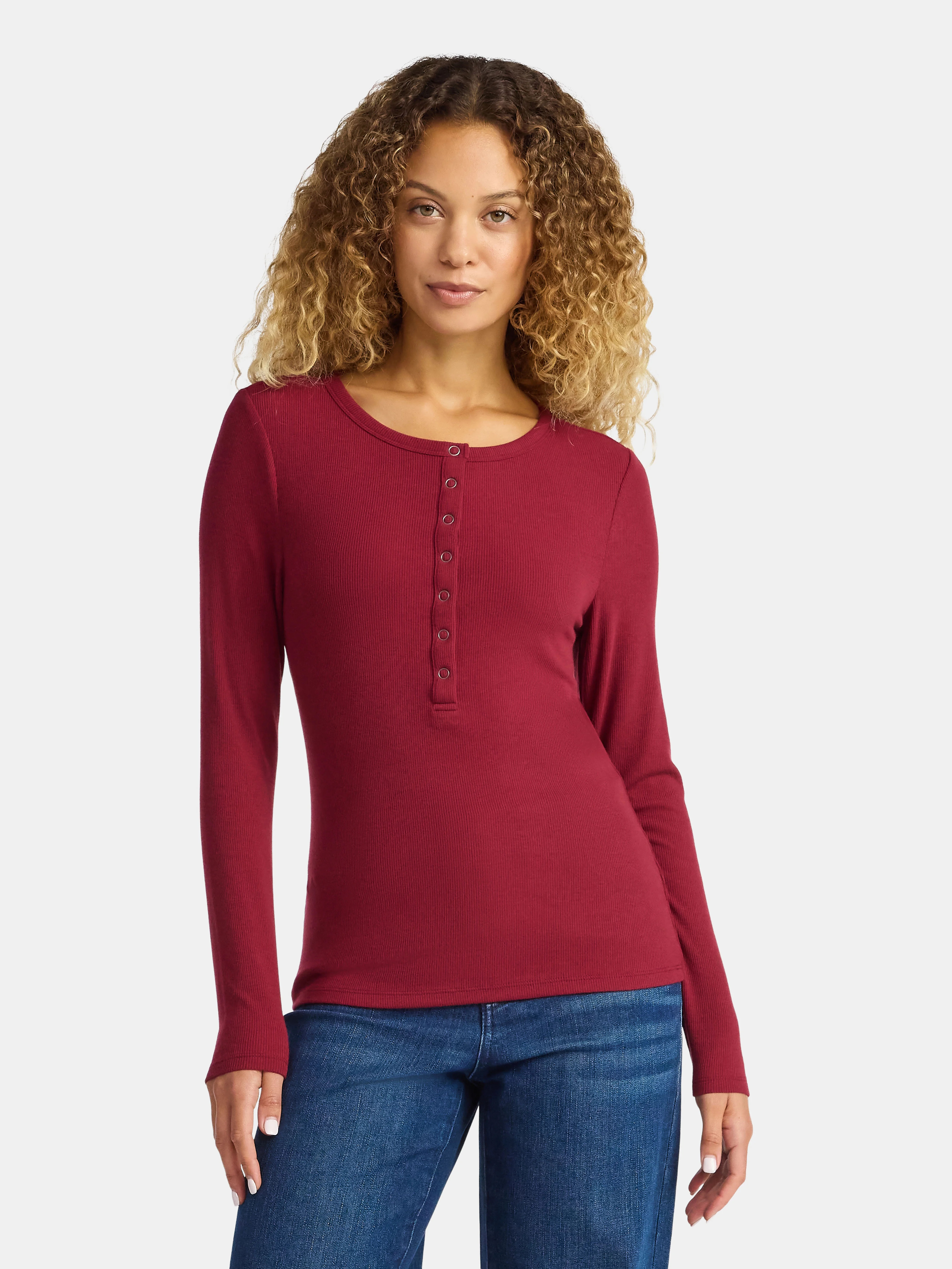 Time and Tru Women's Henley Shirt with Long Sleeves, Size XS-XXXL | Walmart (US)
