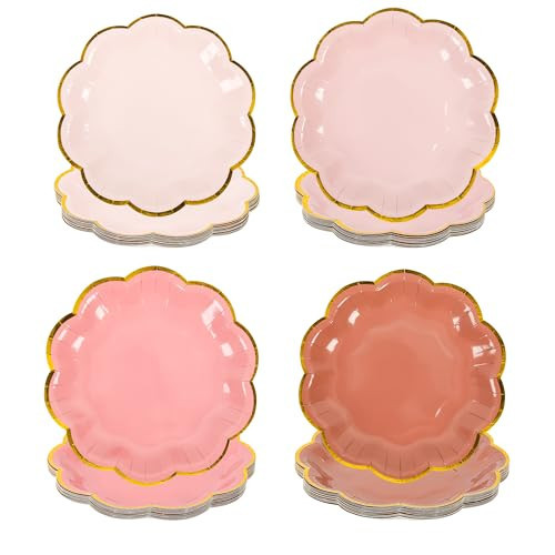 AimFun Dusty Pink Gradient Color Dessert Paper Plates, 7 inch Gold Foil Scalloped Edge, Disposable Cake Plates for Tea Party, Birthday, Baby Shower, Wedding Party Supplies (48, Dusty Pink) | Amazon (US)