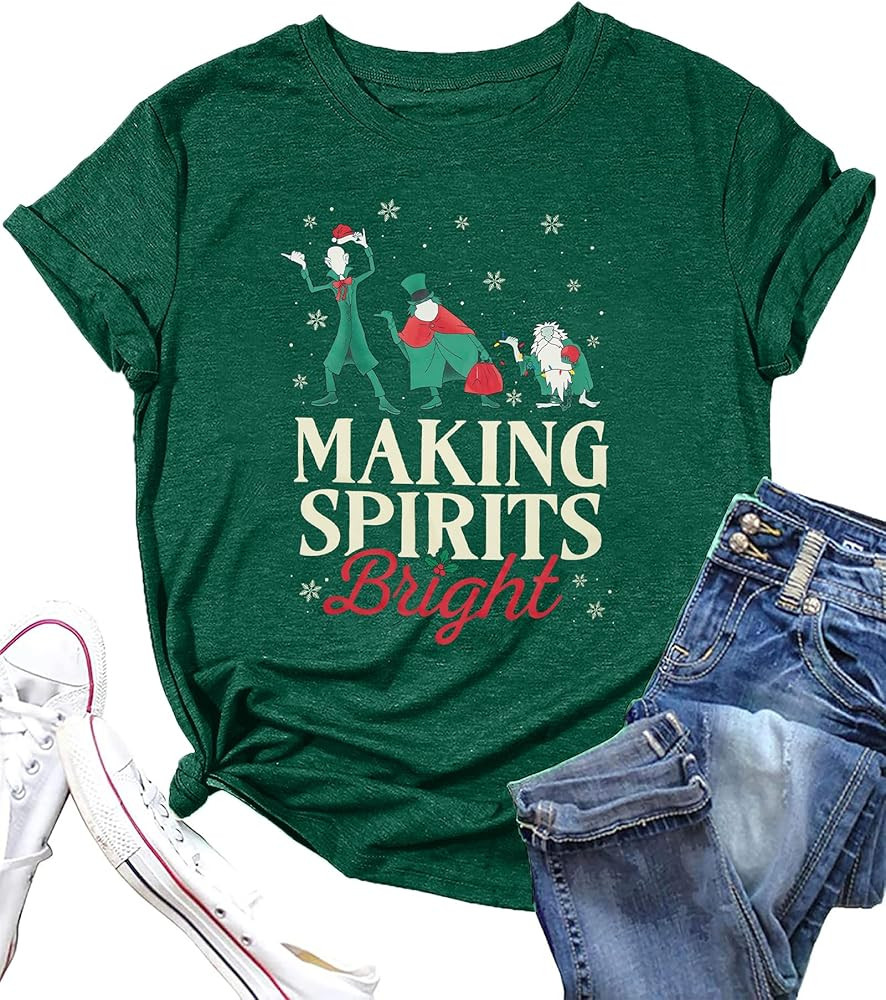 Making Spirits Bright Shirts Women Christmas Shirt Christmas Party Tops Xmas Gift Tees Holiday Se... | Amazon (US)