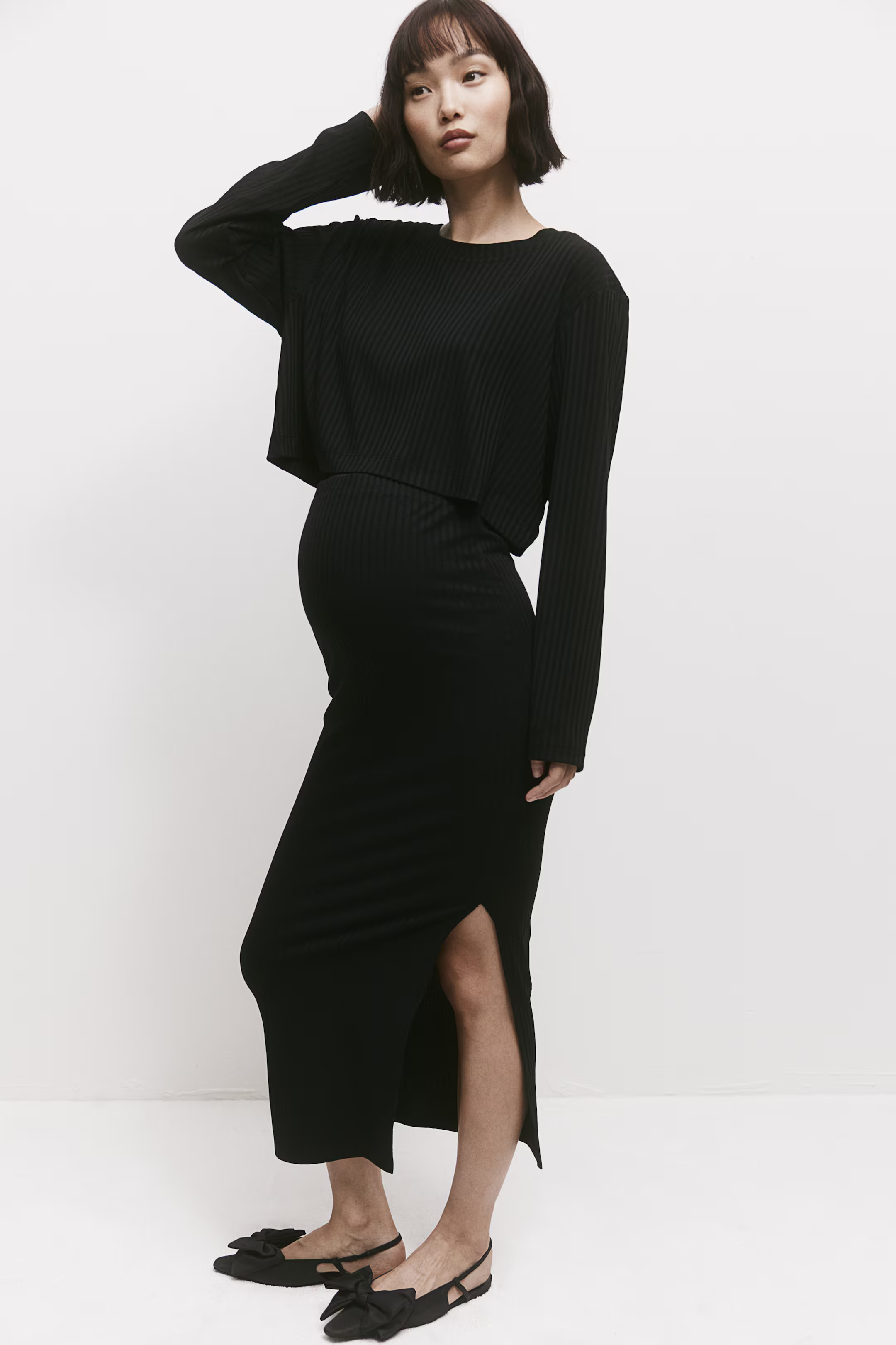 MAMA 2-piece Ribbed Set - Round Neck - Long sleeve - Black - Ladies | H&M US | H&M (US + CA)