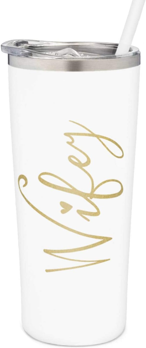 Wifey Tumbler | 22 Ounce White with Gold Foil Stainless Steel Insulated Tumbler with Lid and Stra... | Amazon (US)
