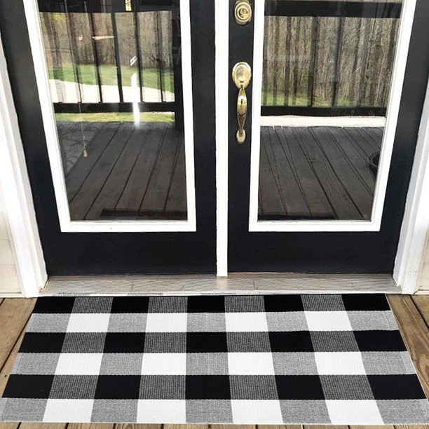Check Rug Door Mat,Cotton Buffalo Plaid Doormat Black and White Checkered Rug Welcome Door Mat 13... | Walmart (US)
