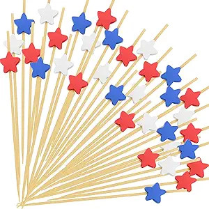 4th of July Cocktail Picks, Red White Blue Star Bamboo Toothpicks for Appetizers, 4.7 IN Patrioti... | Amazon (US)