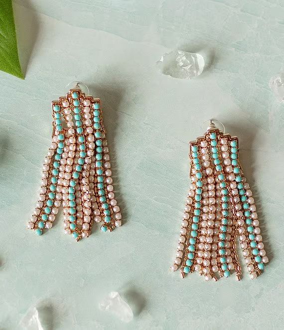 x Brooke Webb of KBStyled Erica Pearl and Turquoise Layered Chain Drop Earrings | Dillard's