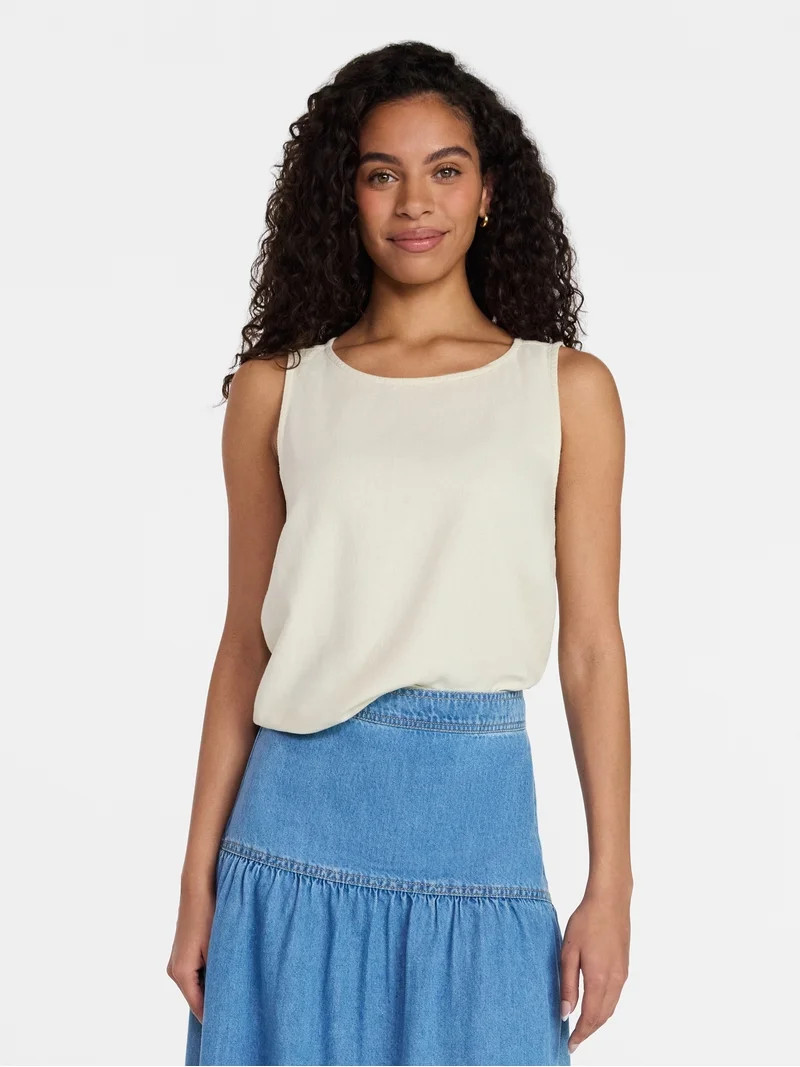 Time and Tru Women’s Linen Blend Sleeveless Top, Sizes XS-XXXL | Walmart (US)