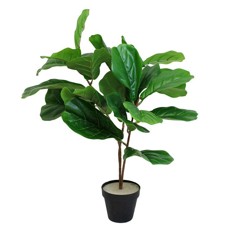 Artificial Fiddle Leaf Fig Natural Textured Potted Plant 25" Faux Green Leaf Ficus lyrata Bonsai ... | Walmart (US)