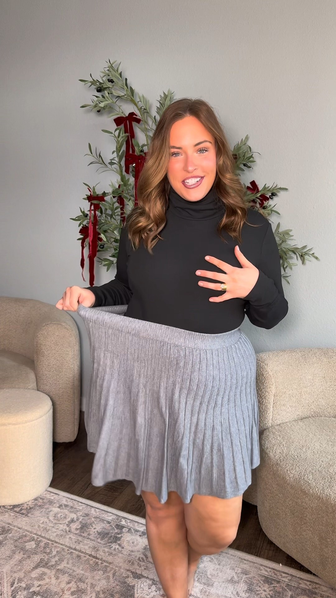 I am wearing an XXL in the top and coat and XL in skirt! 

#LTKSeasonal #LTKMidsize #LTKootd