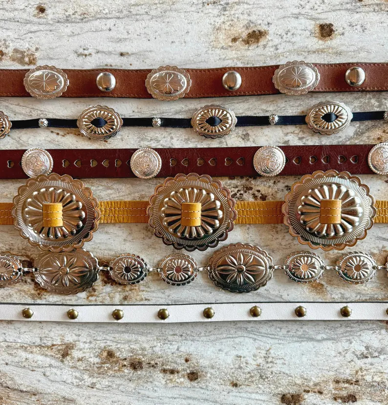 Concho Belt Black Brown Leather Silver Brass SCROLL - Etsy | Etsy (US)