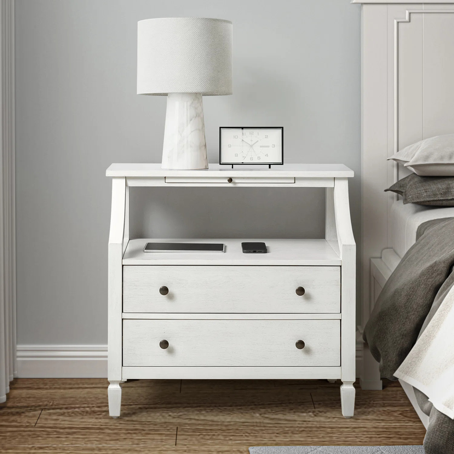Areebe 2 - Drawer Nightstand with Pull-Out Storage Tray   And Built-In Outlets | Wayfair North America