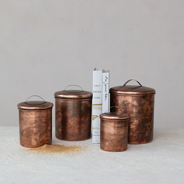 Lidded Copper Finished Stainless Steel Canisters Set of 4 | Antique Farm House