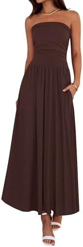 BTFBM Summer Maxi Dresses for Women 2026 Strapless Ruched Tube Top Beach Vacation Spring Wedding ... | Amazon (US)