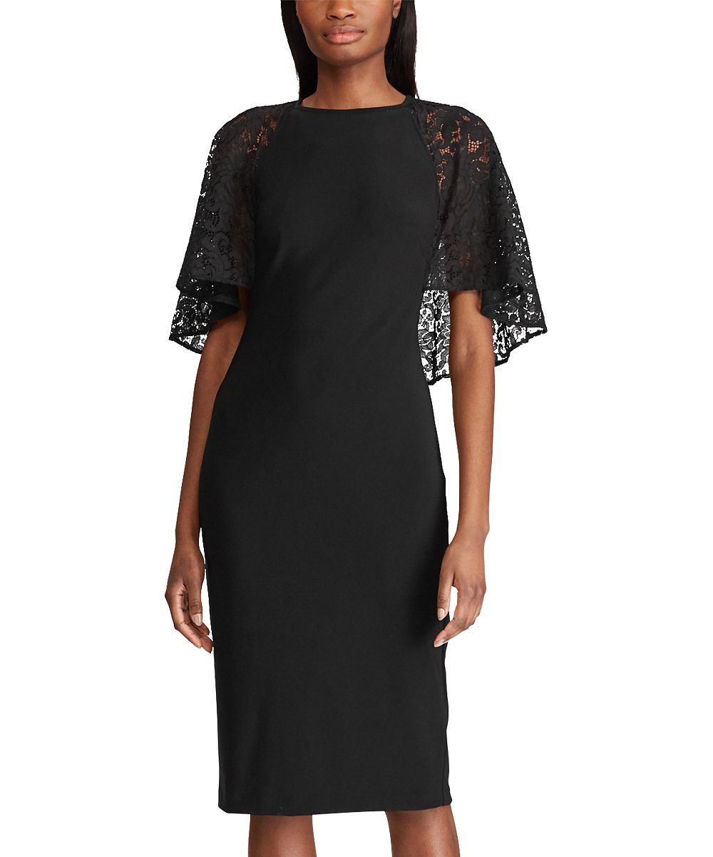 Lauren Ralph Lauren Women's Casual Dresses BLACK - Black Lace-Cape Jersey Shift Dress - Women | Zulily