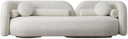 Modern Curved Sectional Sofa, Boucle Fabric, Round Accent Pillows, Cream White | Amazon (US)
