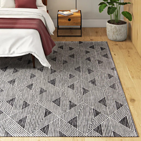 Sardinia Striped Charcoal/Black Indoor / Outdoor Area Rug | Wayfair Professional