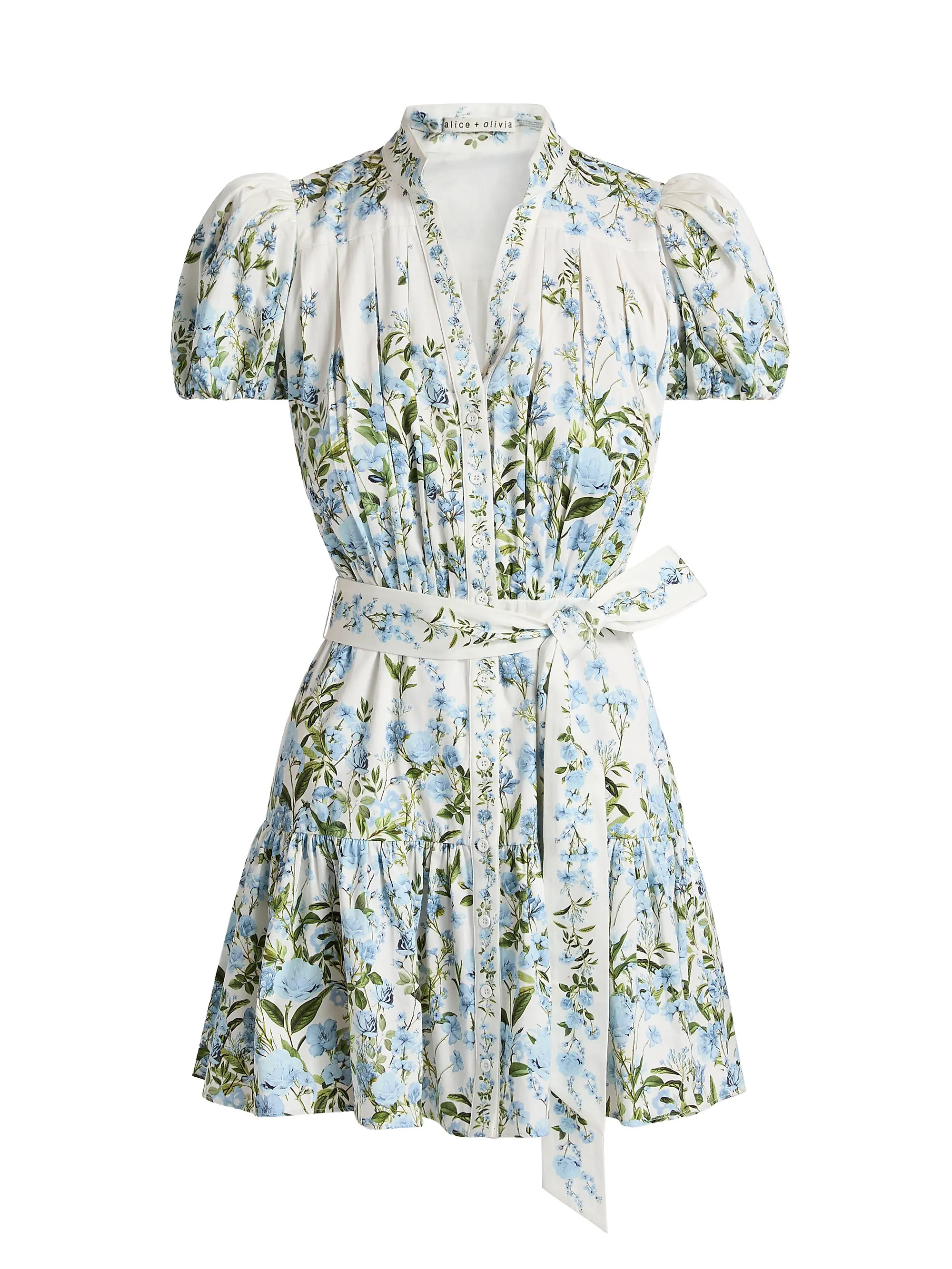 ALICE + OLIVIA Cora Floral Cotton Tiered Minidress | Saks Fifth Avenue | Saks Fifth Avenue