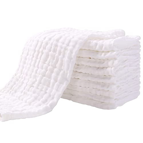Yoofoss Muslin Burp Cloths for Baby 10 Pack 100% Organic Cotton Baby Washcloths for Boys Girls Large 20''X10'' Super Soft and Absorbent White | Amazon (US)