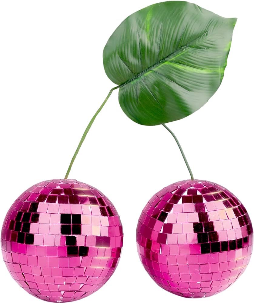 Pink Disco Ball Cherry Decor, GangZhENgSd Disco Party Supplies Mirror Reflective Light Ball Light... | Amazon (US)