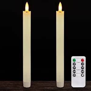 Homemory 2 Pcs Real Wax Made Flameless Taper Candles with Remote and Timer, 9.6" Ivory Battery Op... | Amazon (US)