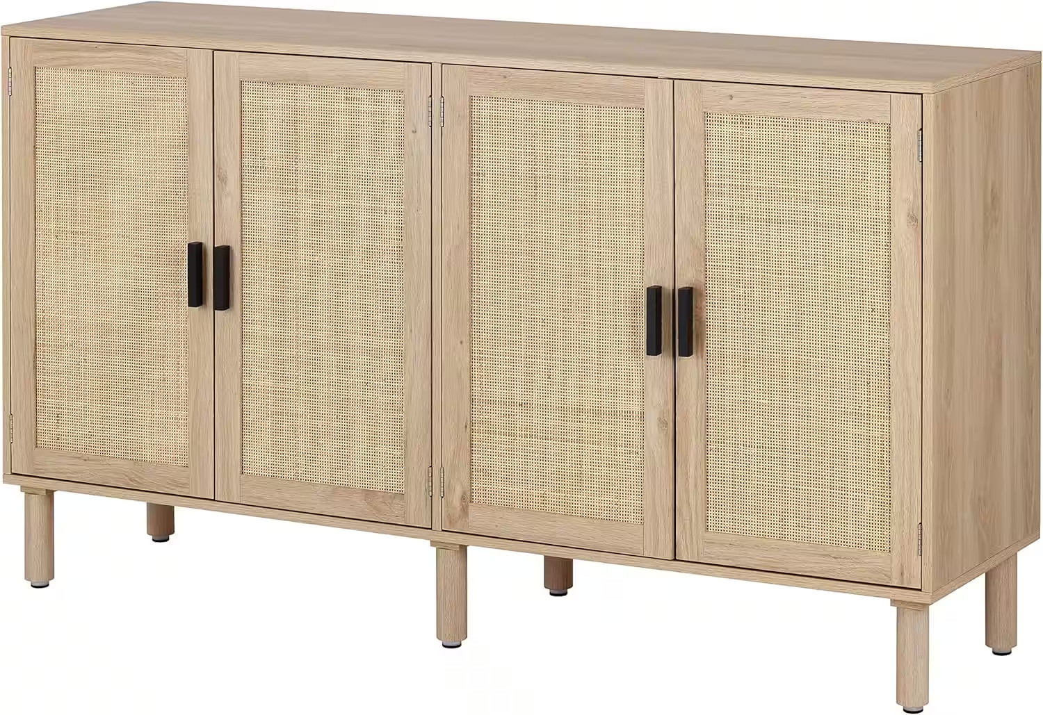 Finnhomy - 4-Door Sideboard Buffet Cabinet with Rattan Doors – 62.3"" Natural Wood Kitchen Storage Console - Beige | Best Buy U.S.