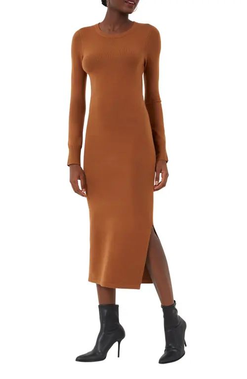 French Connection Babysoft Crewneck Sweater Dress in Tan at Nordstrom, Size Large | Nordstrom