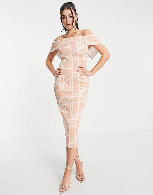ASOS DESIGN fold front pencil midi dress in grid print | ASOS (Global)