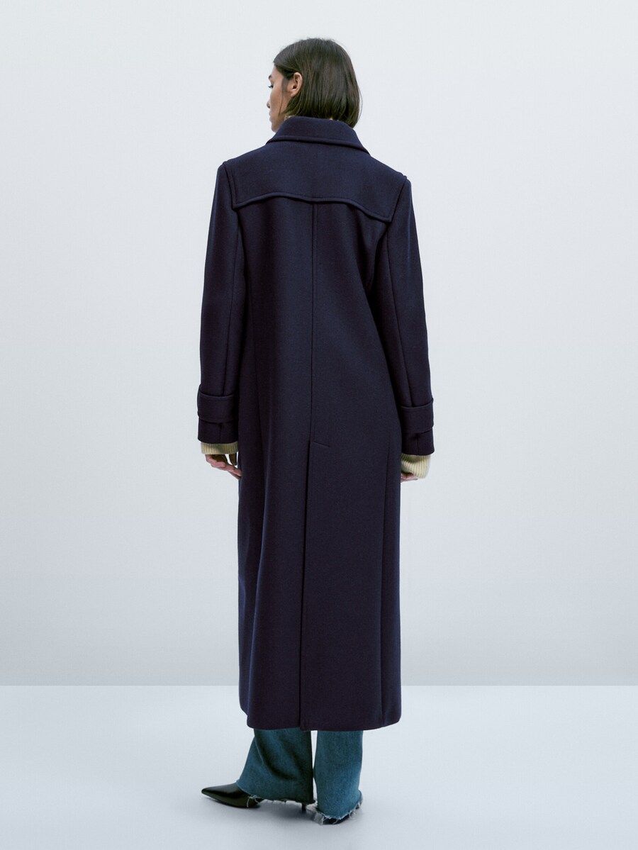 Long navy blue coat with toggles | Massimo Dutti (US)