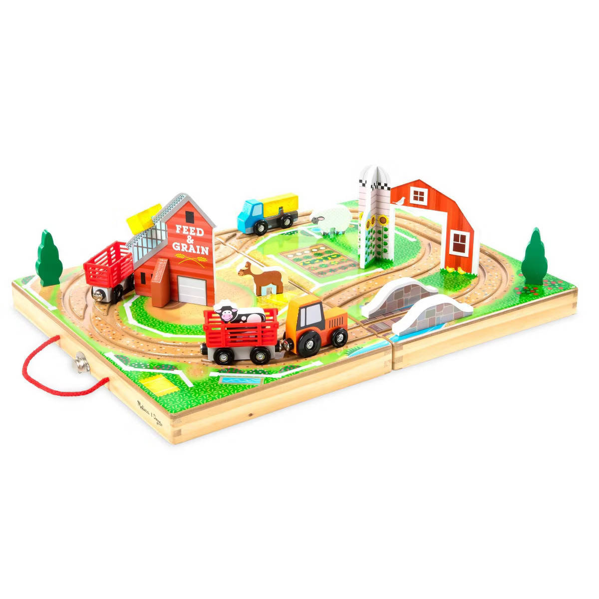 Melissa & Doug 17-Piece Wooden Take-Along Tabletop Farm, 4 Farm Vehicles, Play Pieces, Barn, Grai... | Target