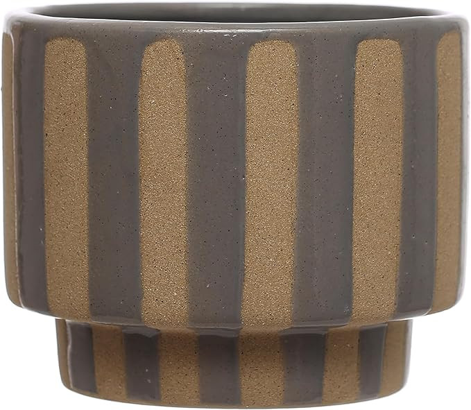 Bloomingville 5.5 Inches Round Stoneware Planter with Wax Relief Stripes, Holds 4 Inches Pot, Lil... | Amazon (US)