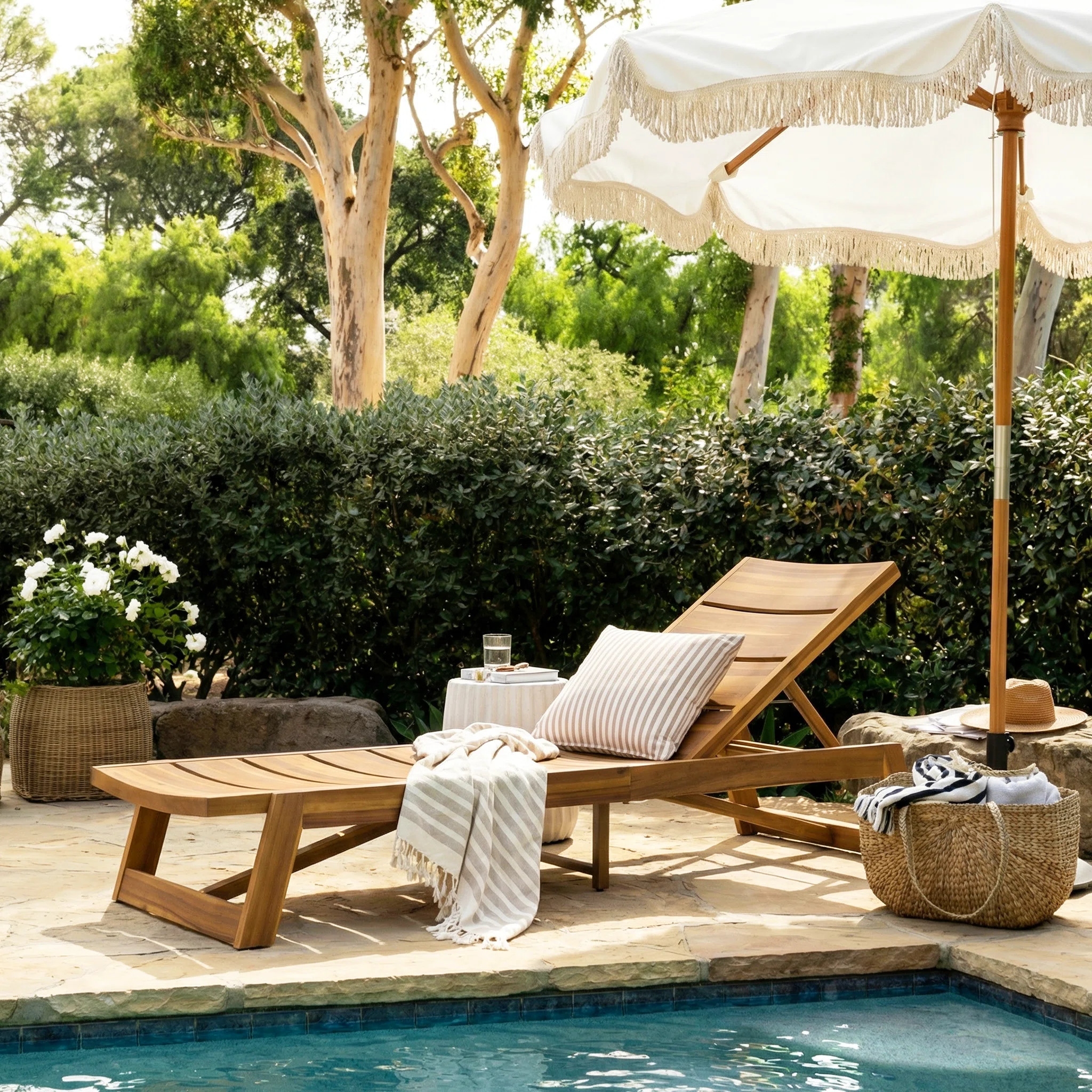 Vinita 78.75" Long Acacia Reclining Chaise Lounge Set | Wayfair North America