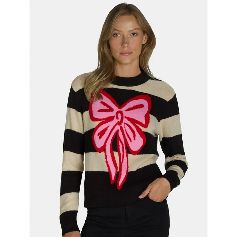 99 Jane Street Women’s and Women's Plus Striped Sweater with Bow Design, Sizes XS-4X | Walmart (US)