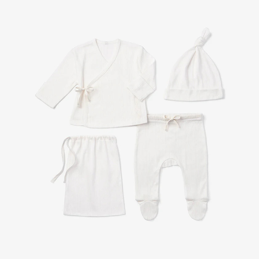 White Organic Cotton Pointelle Layette 3 Pc Gift Set | Elegant Baby