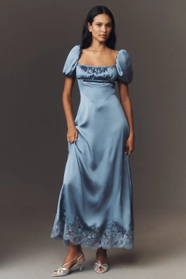 Mare Mare Puff-Sleeve Square-Neck Satin Maxi Dress | Anthropologie (US)